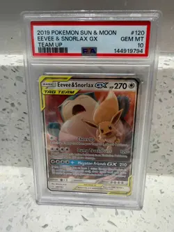 Eevee & Snorlax GX Team Up PSA 10 120/181 2019 Pokemon Sun & Moon Team Up - Image 1