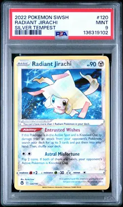 PSA 9 Radiant Jirachi 120 2022 Pokemon Sword & Shield Silver Tempest 136319102 - Image 1