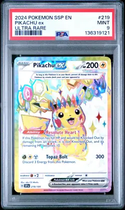 PSA 9 Pikachu Ex Ultra Rare 219 2024 Pokemon Surging Sparks 136319121 - Image 1