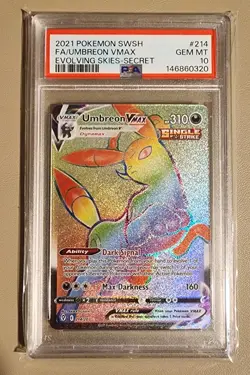 2021 POKEMON SWORD & SHIELD EVOLVING SKIES UMBREON VMAX SECRET 214/203 PSA 10 - Image 1