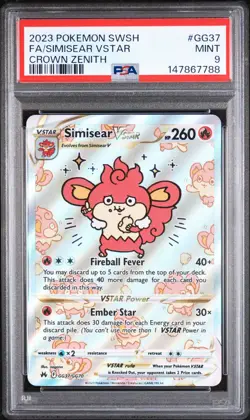 PSA 9 Simisear Vstar GG37 Crown Zenith Pokemon 2023 Pokemon Sword And Shield - Image 1