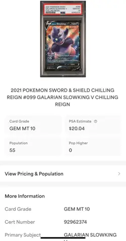 PSA 10 Galarian Slowking V 099/198 Pokemon SWSH Chilling Reign - Image 3