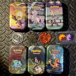 6 Pokemon Tins Empty - Galarian Rapidash - Pikachu Coin - TCG Tin Lot Empty - Image 1