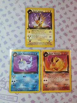 POKEMON TEAM ROCKET EEVEELUTIONS DARK FLAREON 35/82 JOLTEON 38/82 VAPOREON 45/82 - Image 1