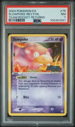2004 Pokemon EX Team Rocket Returns Slowpoke Reverse Foil #76 PSA 7 NM - Image 1