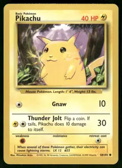 1999 Pikachu 058/102 Common NM Base Set Pokemon - Image 1