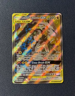 2019 Pokemon Sun & Moon Cosmic Eclipse Reshiram & Zekrom GX Full Art 222/236 - Image 1