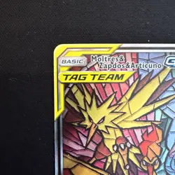Pokemon Moltres Zapdos Articuno GX Tag Team Black Star Promo SM210 Stained Glass - Image 4