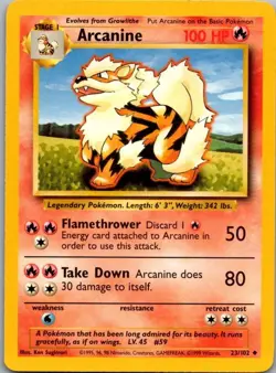 Arcanine 23/102 Uncommon Base Set Unlimited Pokemon Lightly Played - Image 1