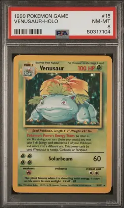 1999 Pokemon Base Set Unlimited Venusaur Holo Rare 015/102 PSA 8 - Image 1