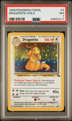 1999 POKEMON FOSSIL #4 DRAGONITE-HOLO PSA 7 - Image 1