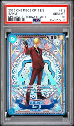 2025 ONE PIECE OP11-A FIST OF DIVINE SPEED SPECIAL ALTERNATE ART SANJI PSA 10 - Image 1