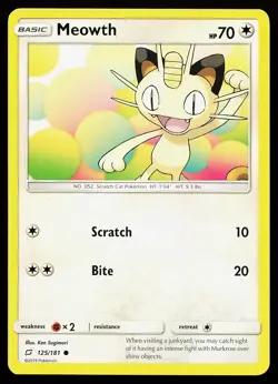 Meowth 125/181 Common Team Up Ken Sugimori Pokemon Card - Image 1
