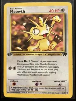 Meowth 62/82 1st Edition Team Rocket LP+ Non-Holo Pokemon Card - Image 1