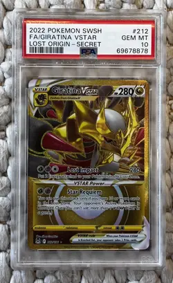 PSA 10 Giratina VSTAR Secret 212/196 Swsh11: Lost Origin Holo Pokemon Rare Gold - Image 1