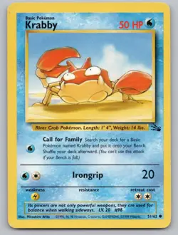 Krabby 51/62 Common Fossil Pokemon Unlimited LP - Image 1