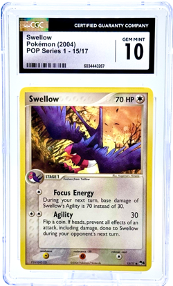 ‼VINTAGE‼2004 Pokemon English POP Series 1 SWELLOW 15/17 CGC 10 GEM MINT - Image 1
