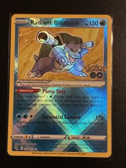 Pokemon TCG Radiant Blastoise Holo Card 018/078 Pokemon Go Rare, Near Mint/Mint - Image 1