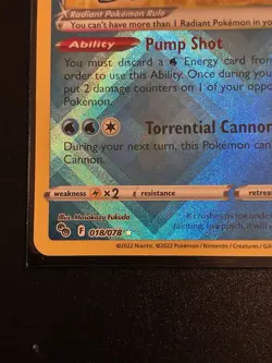 Pokemon TCG Radiant Blastoise Holo Card 018/078 Pokemon Go Rare, Near Mint/Mint - Image 2