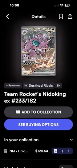 Team Rocket's Nidoking ex 233/182 SV10 Destined Rivals SIR Holo English 330HP - Image 3