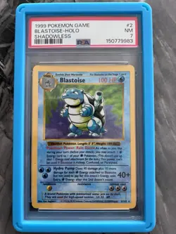 1999 Pokemon TCG Blastoise Base Set Shadowless Holo Card PSA 7 NM - Image 1