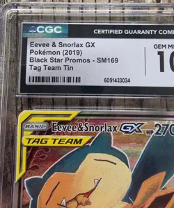 2019 CGC 10 Eevee & Snorlax GX SM169 Black Star Promo Tag Team Tin Pokemon Card - Image 2
