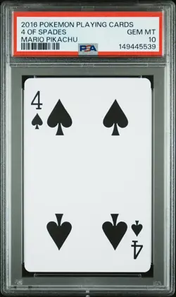 2016 POKEMON PLAYING CARDS MARIO PIKACHU 4 OF SPADES PSA 10 - Image 1