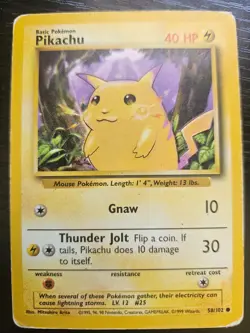 Pokemon Rare Yellow Cheek Pikachu 58/103 Original Base Set Card 1999 WOTC - Image 1