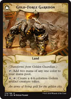 Golden Guardian // Gold-Forge Garrison RIVALS IXALAN ARTIFACT GOLDEM / LAND RARE - Image 2