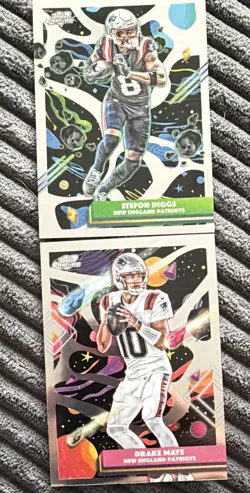 Topps 2025 Chrome Patriots 2-Card Lot - Stefon Diggs, Drake Maye - Image 1