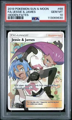 PSA 10 Jessie and James Full Art 68/68 Hidden Fates Pokemon Card 2019 GEM MINT - Image 1