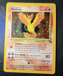 Pokemon Moltres Holo Rare 70HP Fossil 12/62 English Card 1999 - Image 1