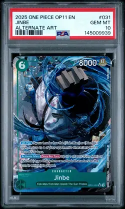 2025 ONE PIECE OP11-A FIST OF DIVINE SPEED ALTERNATE ART #031 JINBE PSA 10 - Image 1