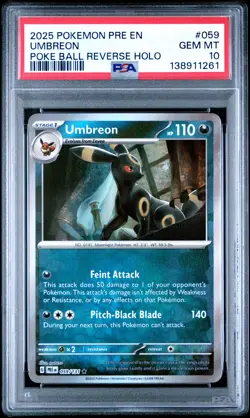 PSA 10 UMBREON #059 POKE BALL REVERSE HOLO - 2025 POKEMON PRE EN PRISMATIC EVOL - Image 1