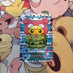 Pikachu Slowpoke Poncho Cracked Pink Stars Holo Pokemon Database Christmas - Image 1