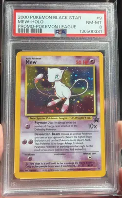 2000 POKEMON BLACK STAR PROMOS POKEMON LEAGUE PROMO #9 MEW HOLO PSA 8 - Image 1
