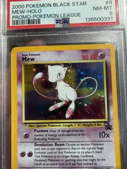 2000 POKEMON BLACK STAR PROMOS POKEMON LEAGUE PROMO #9 MEW HOLO PSA 8 - Image 2