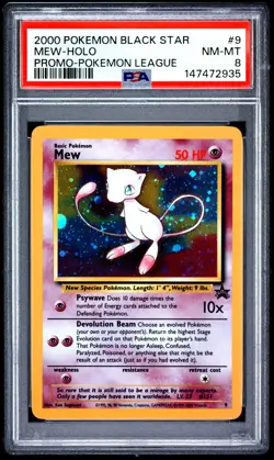 2000 POKEMON PROMO BLACK STAR POKEMON LEAGUE #9 MEW-HOLO PSA 8 - Image 1