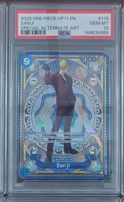 2025 ONE PIECE OP11-A FIST OF DIVINE SPEED SPECIAL ALTERNATE ART SANJI PSA 10 - Image 1