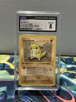 CGC 8 NM/MINT Sandshrew 1st edition Base Shadowless Pokemon card 1999 WOTC - Image 1