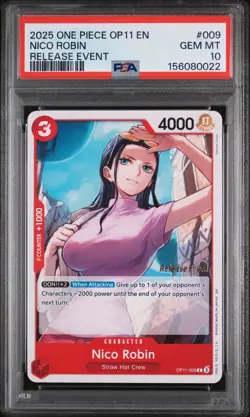 2025 ONE PIECE OP11-A FIST OF DIVINE SPEED RELEASE EVENT #009 NICO ROBIN PSA 10 - Image 1