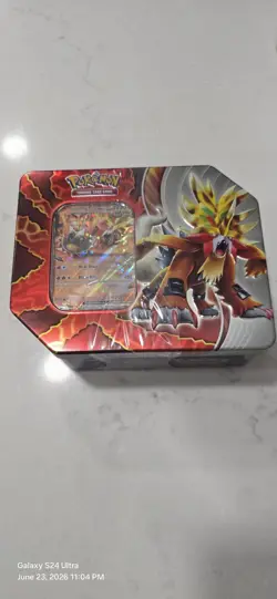 Pokemon TCG 5 Pack Tin With Gouging Fire Promo EX Card New Sealed - Image 1
