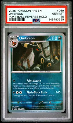 2025 POKEMON PRE EN-PRISMATIC EVOLUTIONS POKE BALL REVERSE HOLO UMBREON PSA 10 - Image 1