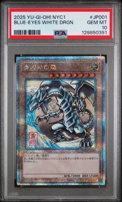 PSA 10 - Blue Eyes White Dragon NYC1-JP001 Ukiyo-E Stamp Promo - Yu-Gi-Oh! - Image 1