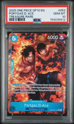 Bandai One Piece CCG Royal Blood Portgas D. Ace OP08-052 TR Foil EN PSA 10 - Image 1