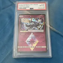 PSA 8 NM-MINT Xerneas 144/214 PRISM STAR Lost Thunder HOLO RARE Pokemon Card 815 - Image 1