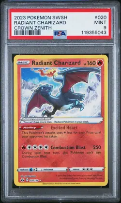 2023 POKEMON SWORD AND SHIELD CROWN ZENITH 020 RADIANT CHARIZARD PSA 9 MINT - Image 1