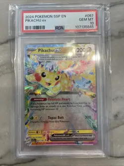 2024 PSA 10 Pikachu ex SSP Pokemon Card #057 Gem MT - Image 1