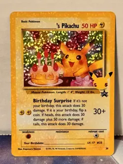 Pokemon Birthday Pikachu 24 Holo Black Star Promo Celebrations NM - Image 1