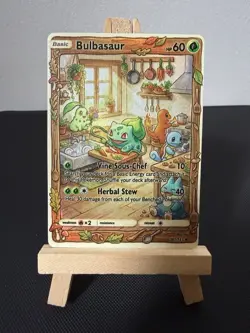 Cooking Bulbasaur Charmander Squirtle Chikorita Pokemon Card DISPLAY ART CARD - Image 1